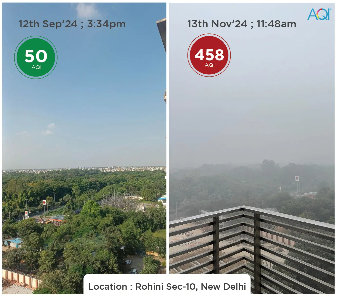 one location clean sky and pollution sky in delhi fog or smog